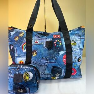 Terez x Go!Sac duffle bag denim patchwork emoji print nylon, matching mini bag